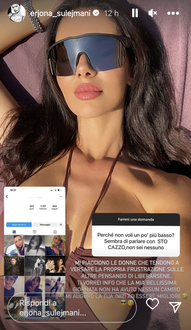 Un’hater a Erjona Sulejmani: “Vola basso, ti senti sto c…o”. Lei replica così- immagine 2