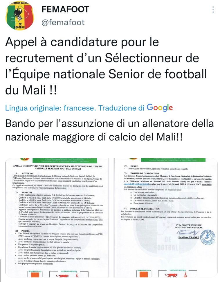 Calcio africano, vuoi allenare il Mali? Rispondi al bando, poi vediamo…- immagine 2