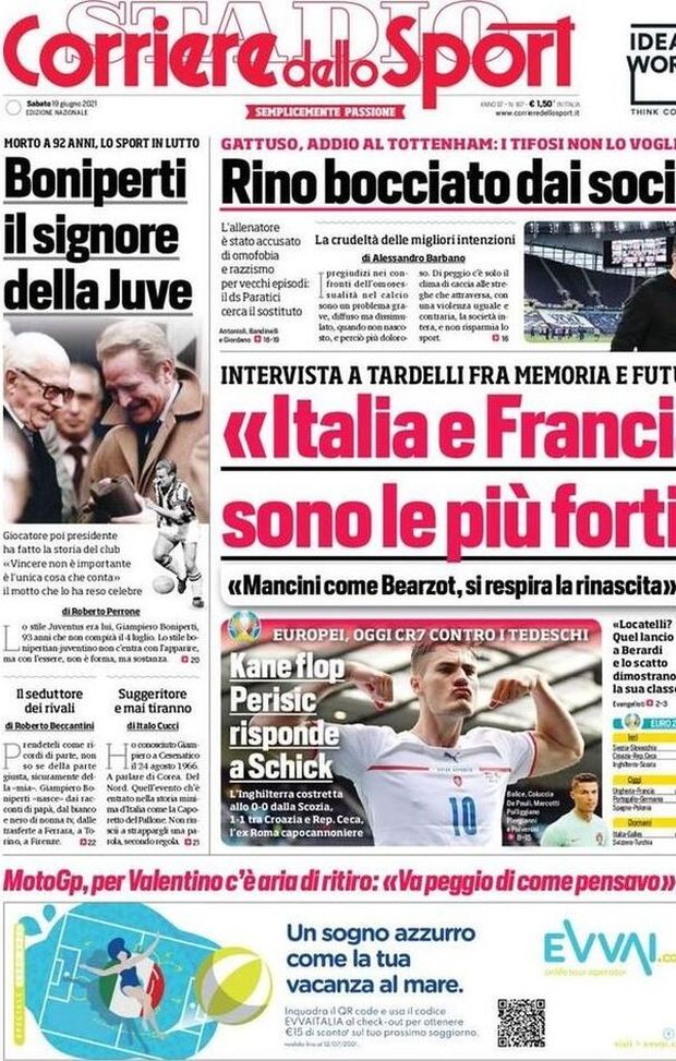 Prima Pagina, Corriere dello Sport: “Italia e Francia sono le più forti” 