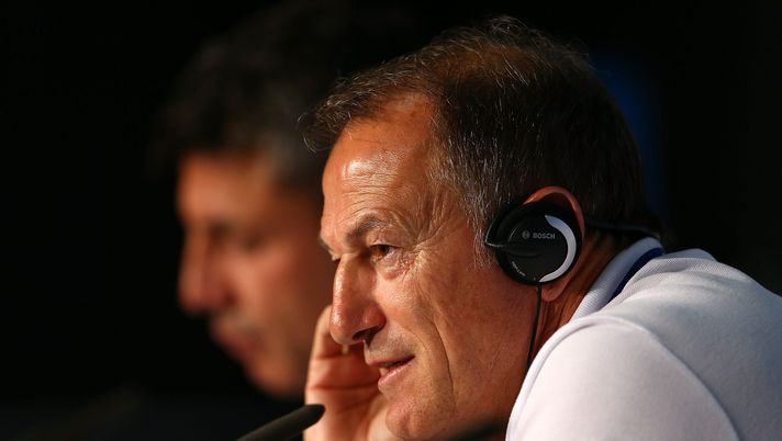 MARSEILLE, FRANCE - JUNE 14:  In this handout image provided by UEFA, head coach of Albania Gianni De Biasi faces the media during the Albania Press Conference at Stade Velodrome on June 14, 2016 in Marseille, France. (Photo by Handout/UEFA via Getty Images) 