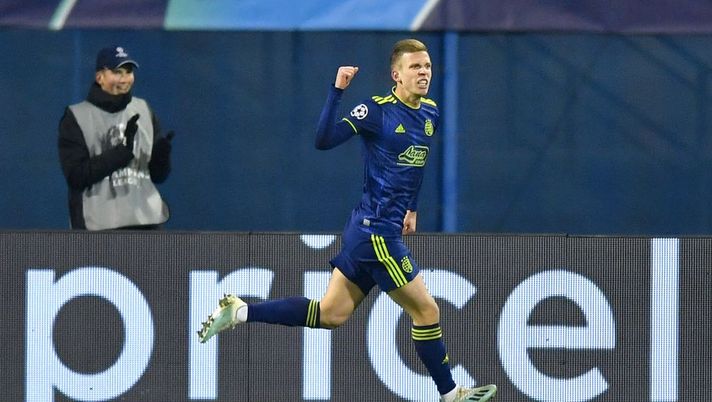 ZAGREB, CROATIA - DECEMBER 11: Dani Olmo of GNK Dinamo Zagreb celebrates after scoring his team's first goal during the UEFA Champions League group C match between Dinamo Zagreb and Manchester City at Maksimir Stadium on December 11, 2019 in Zagreb, Croatia. (Photo by Dan Mullan/Getty Images) 