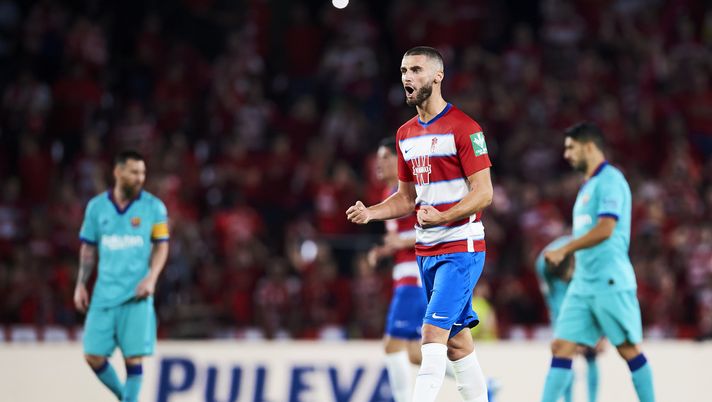 GRANADA, SPAIN - SEPTEMBER 21: Domingos Duarte of Granada CF celebrates after his teammate Alvaro Vadillo scored during the Liga match between Granada CF and FC Barcelona at Estadio Nuevo Los Carmenes on September 21, 2019 in Granada, Spain. (Photo by Aitor Alcalde/Getty Images) 