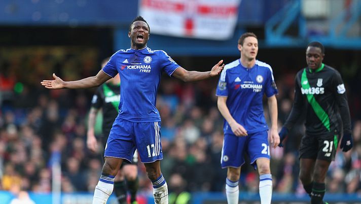 LONDON, ENGLAND - MARCH 05: John Mikel Obi of Chelsea reacts during the Barclays Premier League match between Chelsea and Stoke City at Stamford Bridge on March 5, 2016 in London, England.  (Photo by Clive Mason/Getty Images) 