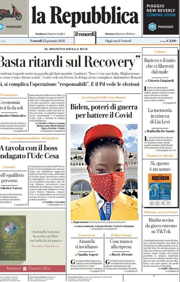 Prima Pagina, La Repubblica: “Basta ritardi sul Recovery, l’economia non si fa da soli” 