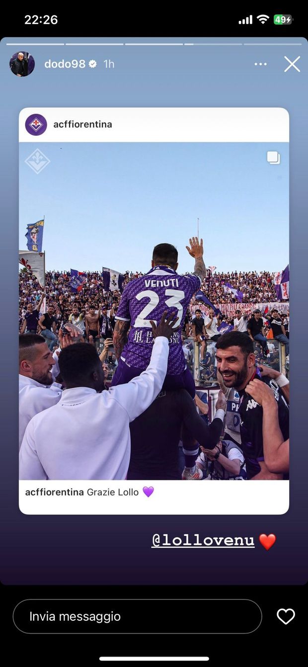 “Venuti, sei un esempio per tutti noi”. Da Igor a Dodò: tutti i messaggi viola- immagine 3
