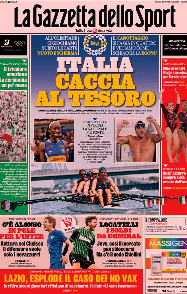 Prima Pagina, Gazzetta dello Sport: “Italia caccia al tesoro” Prima Pagina, Gazzetta dello Sport: “Italia caccia al tesoro”