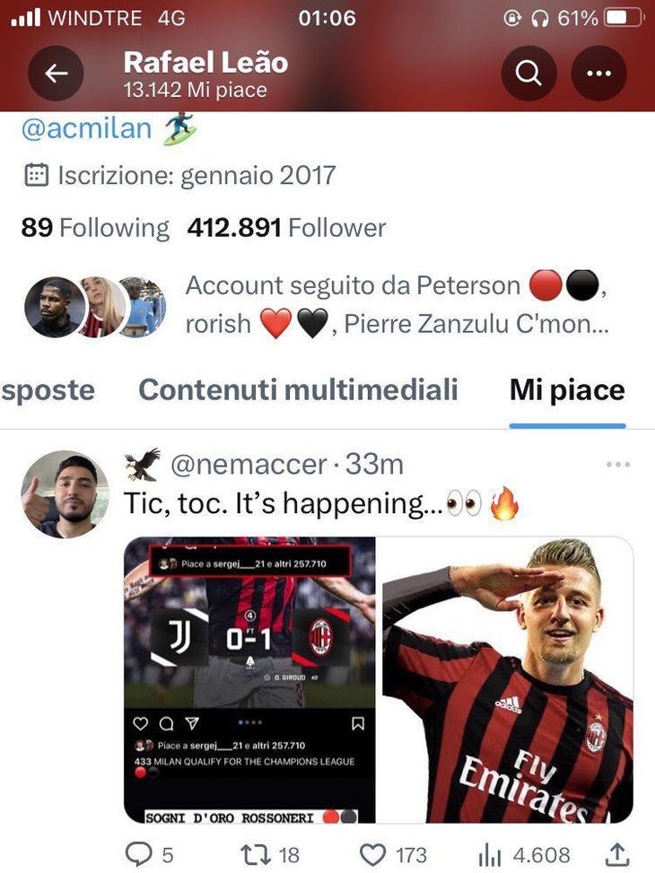 Screen Twitter di Leao