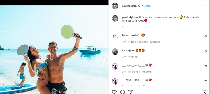 Dybala, dedica speciale a Oriana per l’anniversario: “Con te ho sempre vinto”- immagine 2