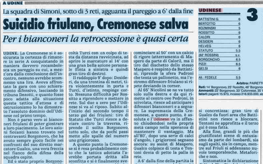 Accadde Oggi: 24/4/1994 Suicidio Udinese, Cremonese Slava
