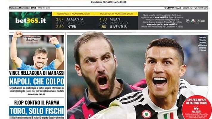 Prima Pagina, Tuttosport: “Milan-Juve da fenomeni. Napoli, che colpo. Toro, solo fischi. Spalletti da record…” 