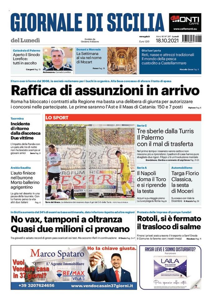 Prima Pagina, Giornale di Sicilia: “Raffica di assunzioni in arrivo”  Prima Pagina, Giornale di Sicilia: “Raffica di assunzioni in arrivo” - immagine 1