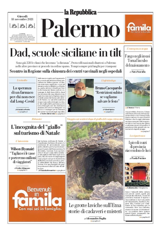 Prima Pagina, La Repubblica-Palermo: “Dad, scuole siciliane in tilt”  Prima Pagina, La Repubblica-Palermo: “Dad, scuole siciliane in tilt” - immagine 1