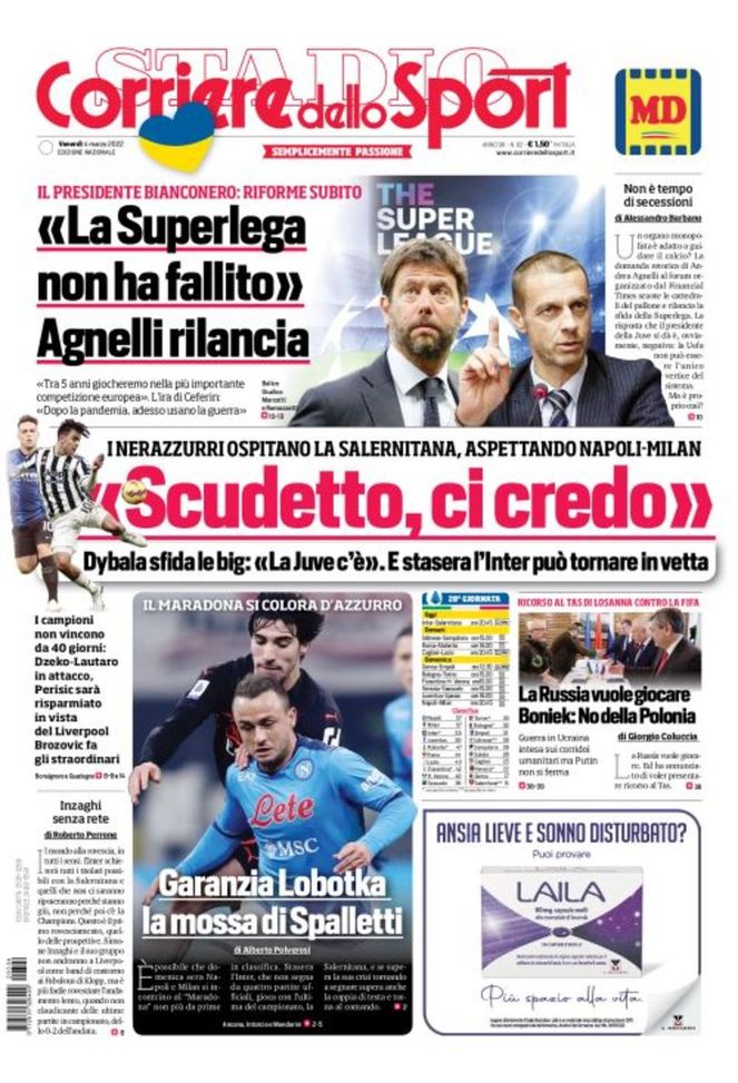 Prima Pagina, Corriere dello Sport: “Scudetto, ci credo. Dybala sfida le big” - immagine 1