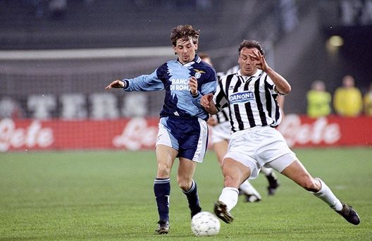 11 Apr 1995: Jurgen Kohler (right) of Juventus takes on Giuseppe Signori of Lazio SS during a match at the Delle Alpi Stadium in Turin, Italy. Juventus won the match 2-1. Mandatory Credit: Allsport UK /Allsport 11 Apr 1995: Jurgen Kohler (right) of Juventus takes on Giuseppe Signori of Lazio SS during a match at the Delle Alpi Stadium in Turin, Italy. Juventus won the match 2-1. Mandatory Credit: Allsport UK /Allsport