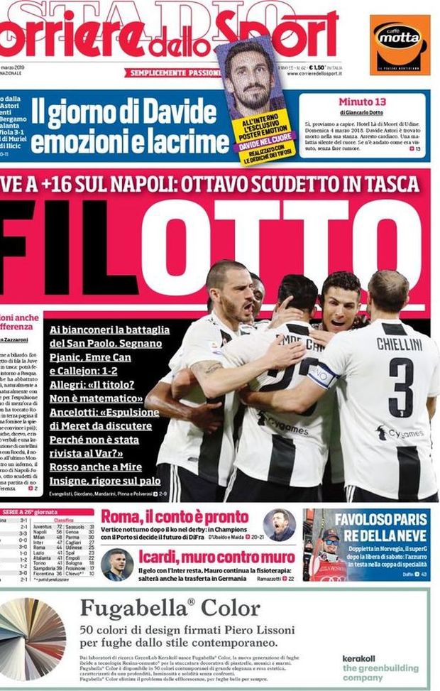 Prima Pagina, Corriere dello Sport: “Il giorno di Davide. Filotto. Roma, il conto è pronto. Icardi, muro contro muro…” Prima Pagina, Corriere dello Sport: “Il giorno di Davide. Filotto. Roma, il conto è pronto. Icardi, muro contro muro…”