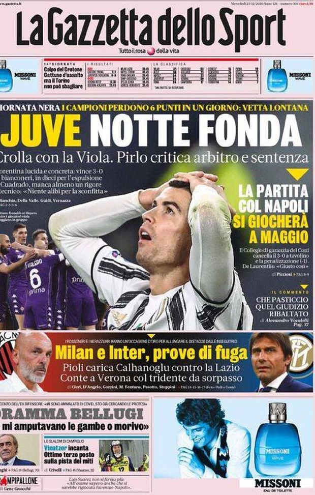 La prima pagina della Gazzetta dello Sport, in edicola oggi, 23 dicembre 2020 La prima pagina della Gazzetta dello Sport, in edicola oggi, 23 dicembre 2020