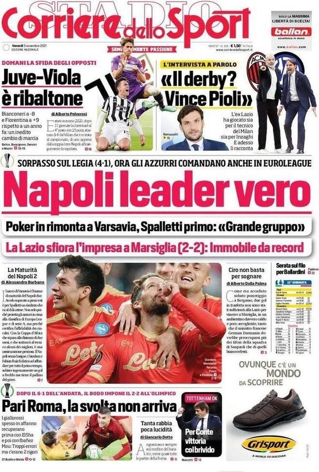 Prima Pagina, Corriere dello Sport: “Napoli leader. Pari Roma, la svolta non arriva”  Prima Pagina