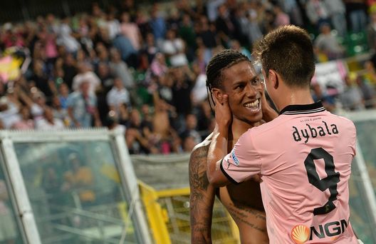 PALERMO, ITALY - SEPTEMBER 13: Abel Hernandez (L) of Palermo celebrates with Paulo Dybala after scoring his team's second goal during the Serie B match between US Citta di Palermo and AC Cesena at Stadio Renzo Barbera on September 13, 2013 in Palermo, Italy. (Photo by Tullio M. Puglia/Getty Images) PALERMO, ITALY - SEPTEMBER 13: Abel Hernandez (L) of Palermo celebrates with Paulo Dybala after scoring his team's second goal during the Serie B match between US Citta di Palermo and AC Cesena at Stadio Renzo Barbera on September 13, 2013 in Palermo, Italy. (Photo by Tullio M. Puglia/Getty Images)