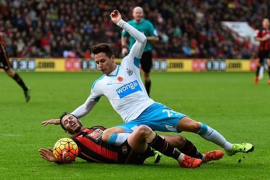 BOURNEMOUTH, ENGLAND - NOVEMBER 07: Florian Thauvin of Newcastle United is tackled by Adam Smith of Bournemouth during the Barclays Premier League match between A.F.C. Bournemouth and Newcastle United at Vitality Stadium on November 7, 2015 in Bournemouth, England. (Photo by Mike Hewitt/Getty Images) BOURNEMOUTH, ENGLAND - NOVEMBER 07: Florian Thauvin of Newcastle United is tackled by Adam Smith of Bournemouth during the Barclays Premier League match between A.F.C. Bournemouth and Newcastle United at Vitality Stadium on November 7, 2015 in Bournemouth, England. (Photo by Mike Hewitt/Getty Images)