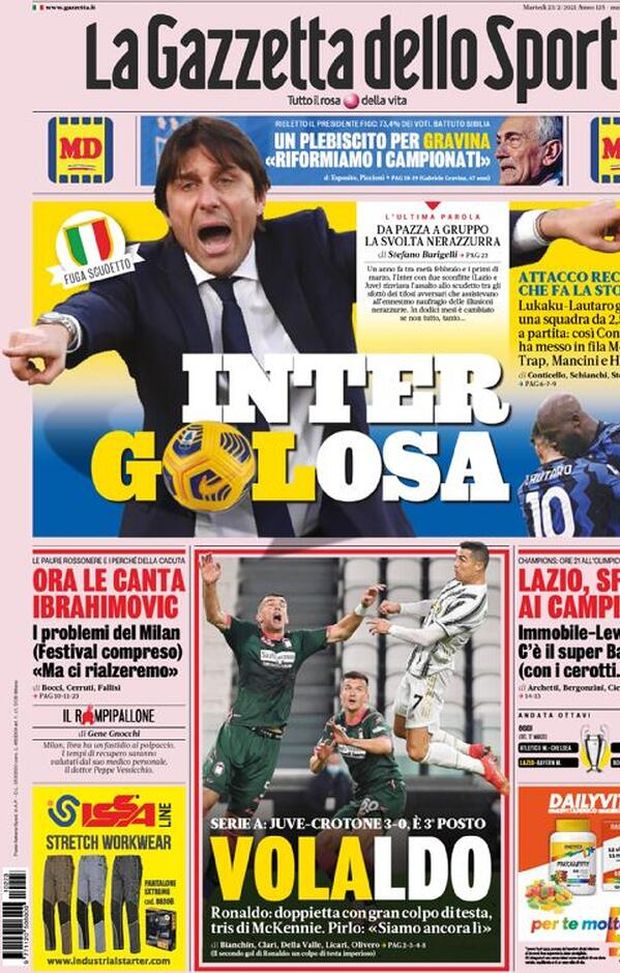 La Gazzetta dello Sport, la prima pagina di oggi, martedì 23 febbraio 2021 La Gazzetta dello Sport, la prima pagina di oggi, martedì 23 febbraio 2021