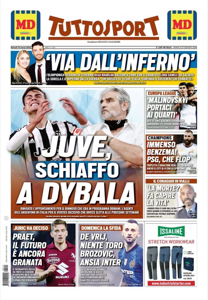 Prima Pagina, Tuttosport: “Juve, schiaffo a Dybala. Immenso Benzema! Psg, che flop” - immagine 1