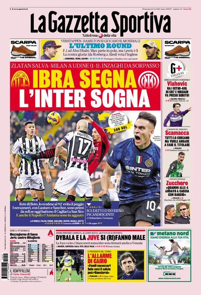 Prima Pagina, La Gazzetta dello Sport: “Ibra segna, l’Inter sogna” - immagine 1