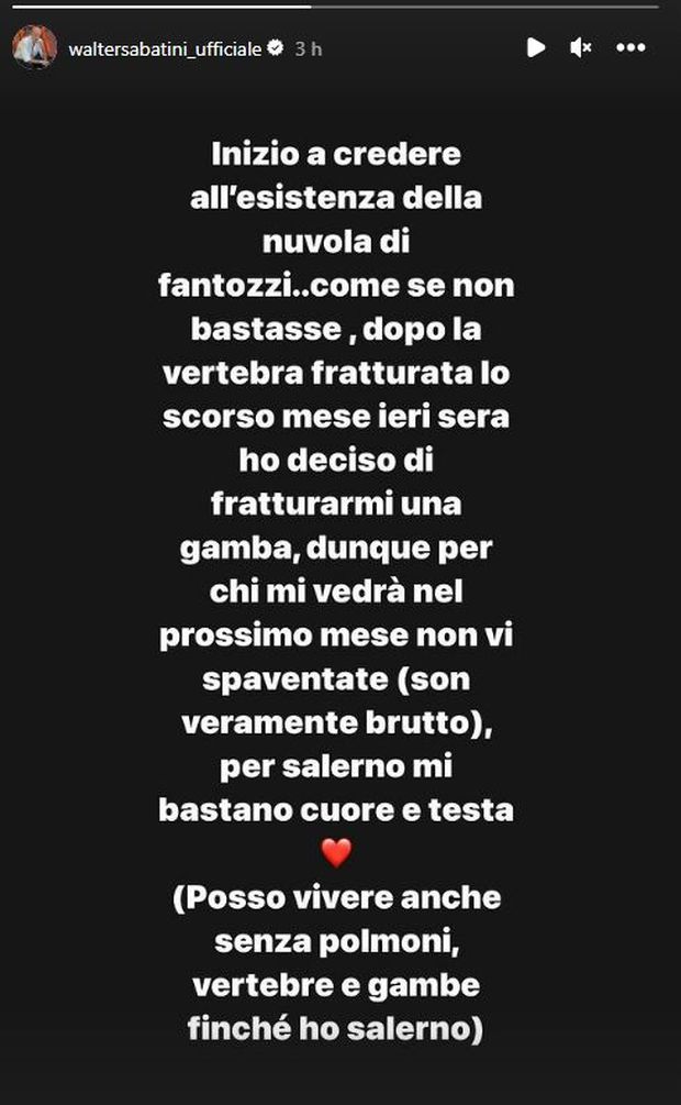 Salernitana, Sabatini si rompe una gamba: “Comincio a credere alla nuvola di Fantozzi”- immagine 2