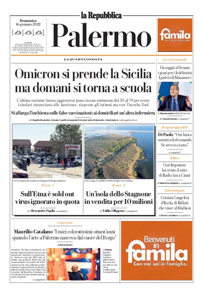 Prima Pagina, La Repubblica: “Omicron si prende la Sicilia ma si torna a scuola”  Prima Pagina, La Repubblica: “Omicron si prende la Sicilia ma si torna a scuola” - immagine 1
