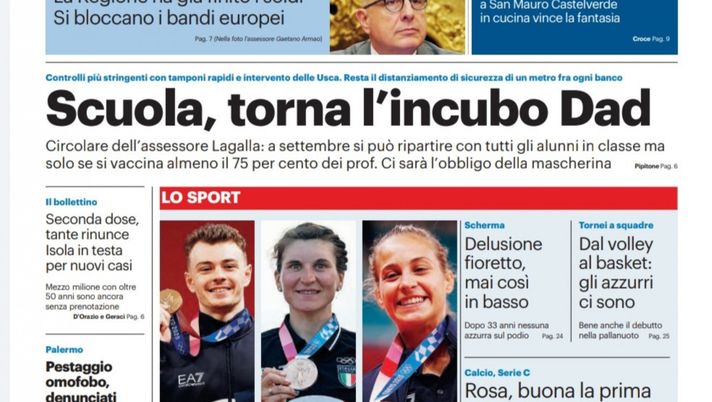 Prima Pagina, Giornale di Sicilia: “Rosa, buona la prima. Battuto il Potenza“  Prima Pagina, Giornale di Sicilia: “Rosa, buona la prima. Battuto il Potenza“
