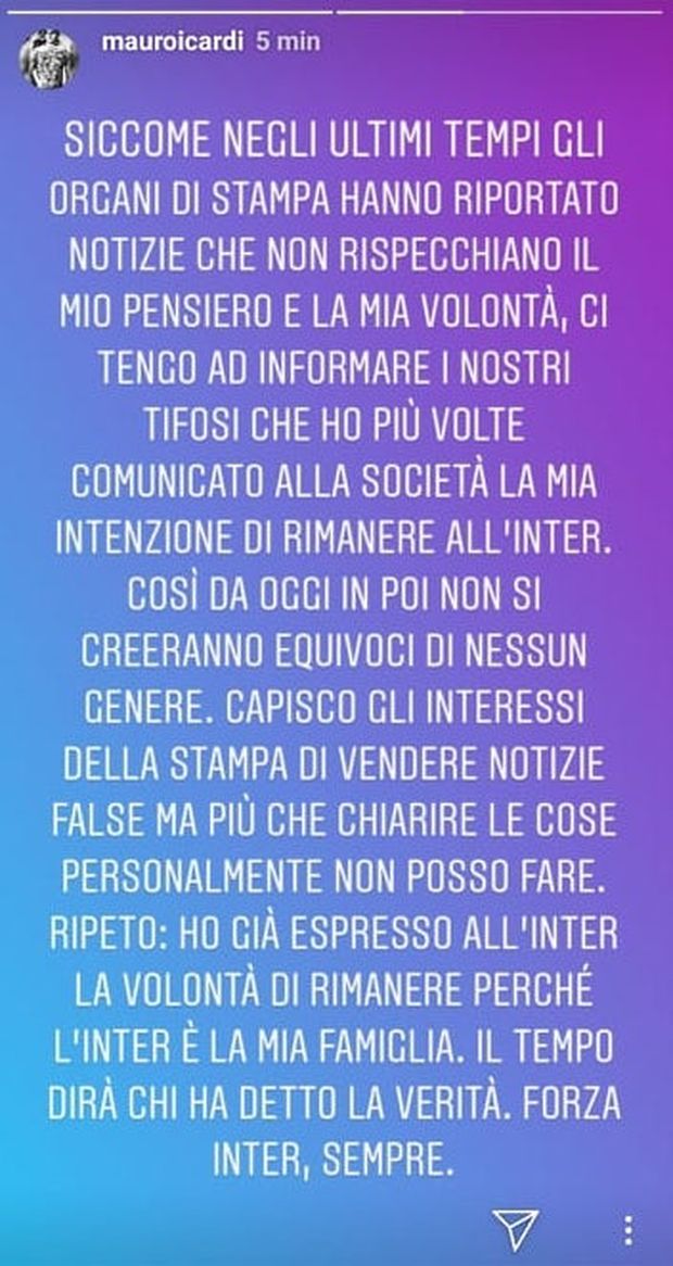 Icardi risponde sulla Juve e si sfoga: “Ho già comunicato all’Inter la mia decisione”- immagine 2