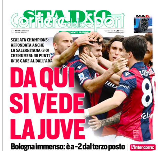 Bologna a meno due dalla Juve, le aperture dei giornali- immagine 2