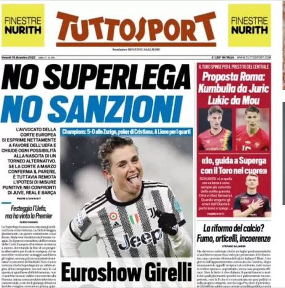 EDICOLA / TS: No Superlega, no sanzioni. Remote misure punitive per Juve, Real e Barça - immagine 1