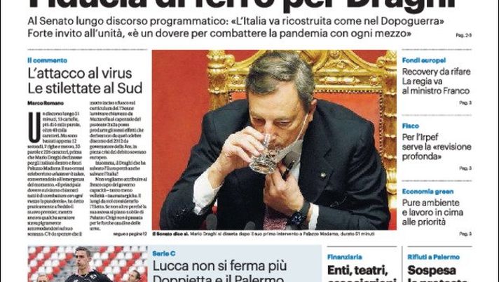 Prima Pagina, Giornale di Sicilia: “Fiducia di ferro di per Draghi. Lucca non si ferma più” Prima Pagina, Giornale di Sicilia: “Fiducia di ferro di per Draghi. Lucca non si ferma più”