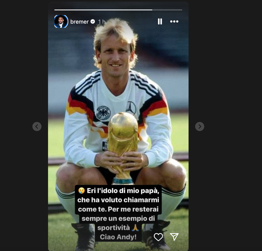 Brehme, Bremer: “Eri l’idolo di mio papà che ha voluto chiamarmi come te. Ciao Andy”- immagine 3