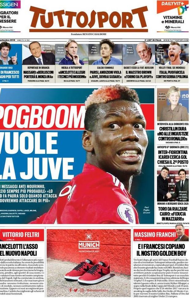 Prima Pagina, Tuttosport: “Pogboom vuole la Juve. Icardi cerca gol, Chiesa il secondo posto…” Prima Pagina, Tuttosport: “Pogboom vuole la Juve. Icardi cerca gol, Chiesa il secondo posto…”