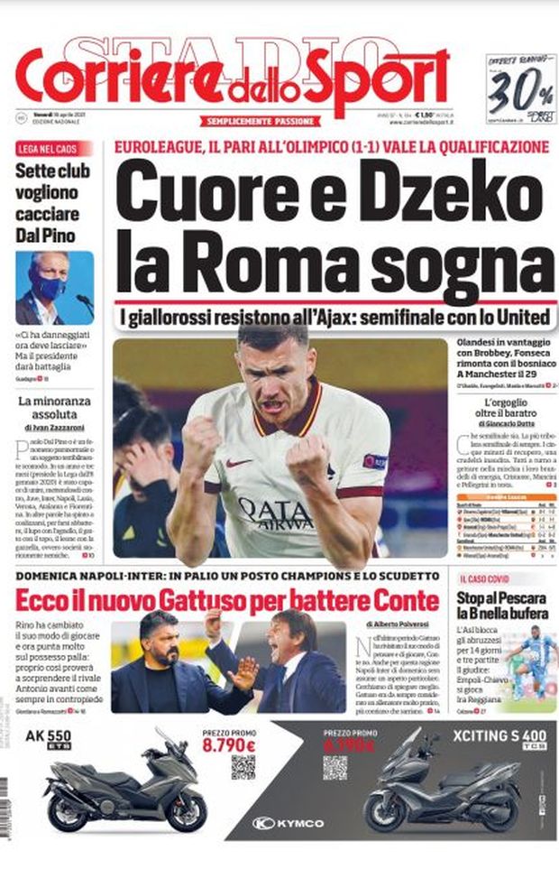 Prima Pagina, Corriere dello Sport: &#8220;Cuore e Dzeko, la Roma sogna. 7 club vogliono cacciare Dal Pino&#8221; 
