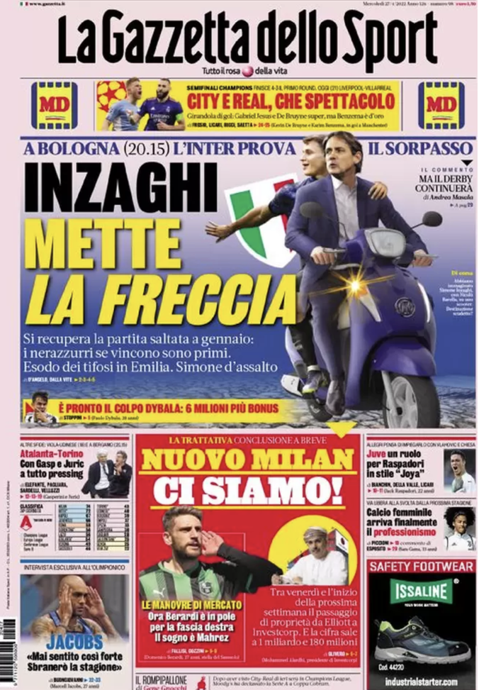 Prima Pagina, Gazzetta dello Sport: “Inzaghi mette la freccia. Nuovo Milan, ci siamo”  prima pagina