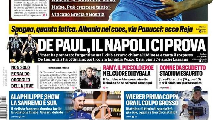Prima Pagina, Corriere dello Sport: “Yes we Kean. De Paul, il Napoli ci prova. Donne da scudetto” Prima Pagina, Corriere dello Sport: “Yes we Kean. De Paul, il Napoli ci prova. Donne da scudetto”