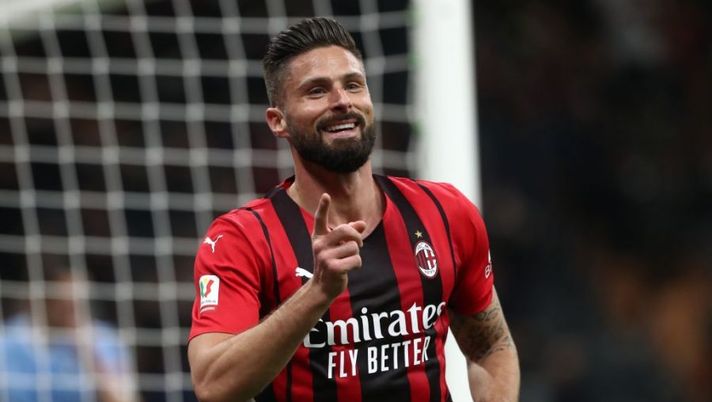 MILAN, ITALY - FEBRUARY 09: Olivier Giroud of AC Milan celebrates his goal during the Coppa Italia match between AC Milan ac SS Lazio at Stadio Giuseppe Meazza on February 09, 2022 in Milan, Italy. (Photo by Marco Luzzani/Getty Images) Novità per Kessié, certezza Giroud: le ultime sulla formazione del Milan, non solo Ibra - immagine 1