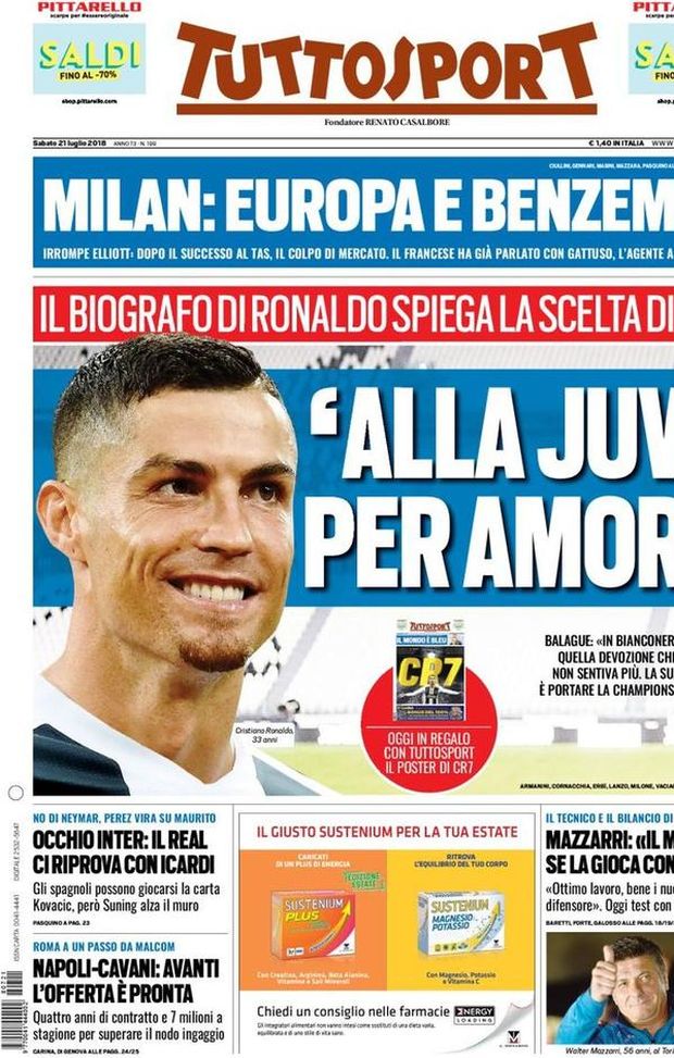 Prima Pagina, Tuttosport: “Alla Juve per amore. Milan: Europa e Benzema. Il Real ci riprova con Icardi…” Prima Pagina, Tuttosport: “Alla Juve per amore. Milan: Europa e Benzema. Il Real ci riprova con Icardi…”