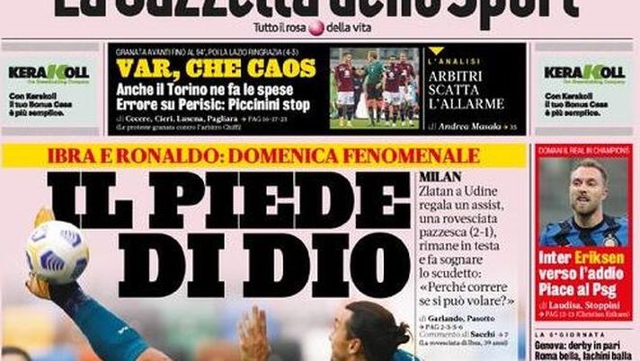 Gazzetta dello Sport, la prima pagina di oggi, lunedì 2 novembre 2020 