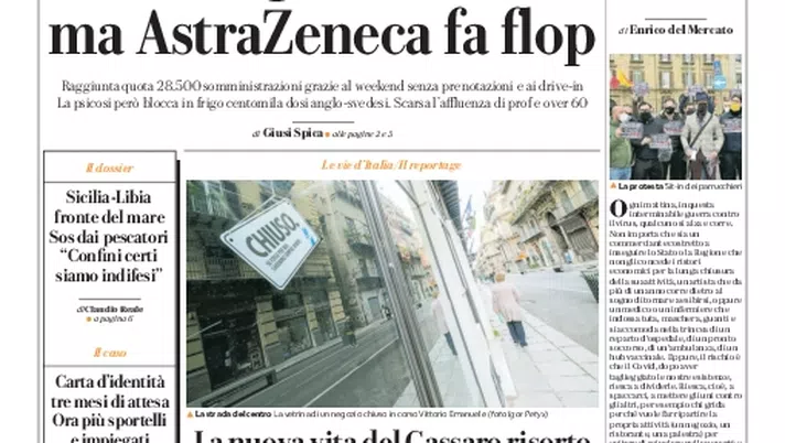 Prima Pagina, La Repubblica-Palermo: “Vaccini, giorni record ma AstraZeneca fa flop”