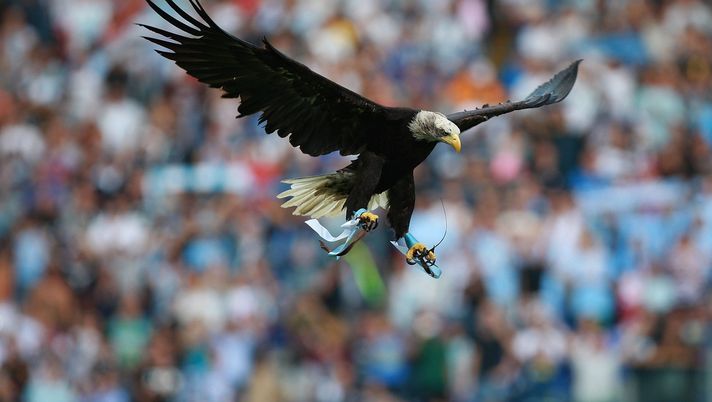 ROME - OCTOBER 03:  SS Lazio's mascot eagle Olimpia flies over the field of Stadio Olimpico before the Serie A match between SS Lazio and Brescia Calcio at Stadio Olimpico on October 3, 2010 in Rome, Italy.  (Photo by Paolo Bruno/Getty Images) 