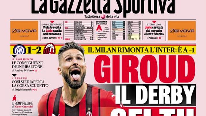 Prima Pagina, La Gazzetta dello Sport: “Giroud, il derby sei tu. Vlahovic a 3 stelle”  Prima Pagina, La Gazzetta dello Sport: “Giroud, il derby sei tu. Vlahovic a 3 stelle” - immagine 1