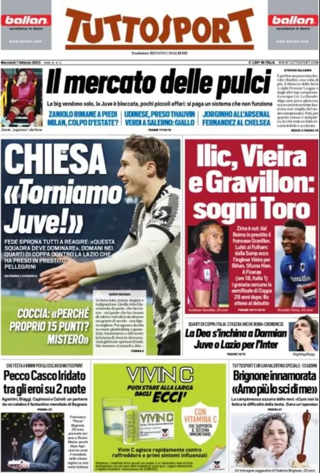 EDICOLA / TS: La Dea si inchina a Darmian. Ora Lazio o Juve per l’Inter - immagine 1