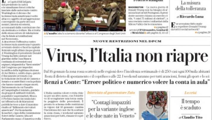 Prima Pagina La Repubblica Covid l Italia non riapre Contagi