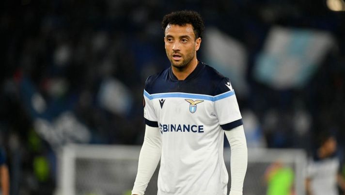 ROME, ITALY - OCTOBER 21: Felipe Anderson of SS Lazio reacts during the UEFA Europa League group E match between SS Lazio and Olympique Marseille at Olimpico Stadium on October 21, 2021 in Rome, Italy. (Photo by Marco Rosi - SS Lazio/Getty Images) Lazio, Immobile non recupera: le prove di formazione con Felipe e Zaccagni - immagine 1