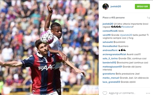  Il post di Obi su Instagram dopo Bologna-Torino 