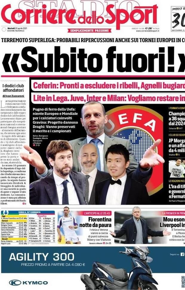 Prima Pagina, Corriere dello Sport: “Subito Fuori! Fiorentina, notte da paura. Mou esonerato, Liverpool in crisi” 