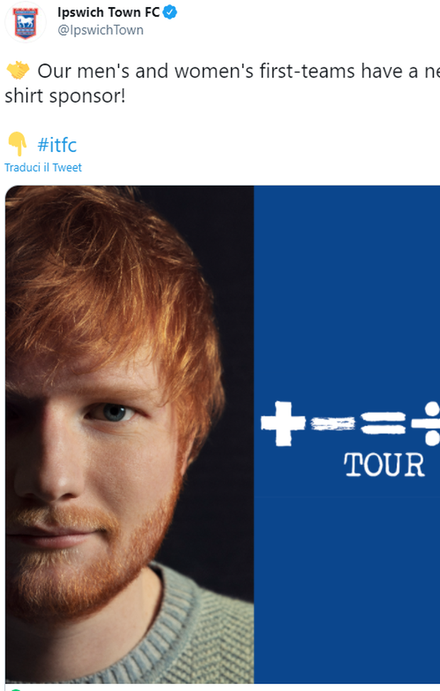 Ed Sheeran Sponsor Dell’Ipswich Town: Presentato Il Logo - ITA Sport Press